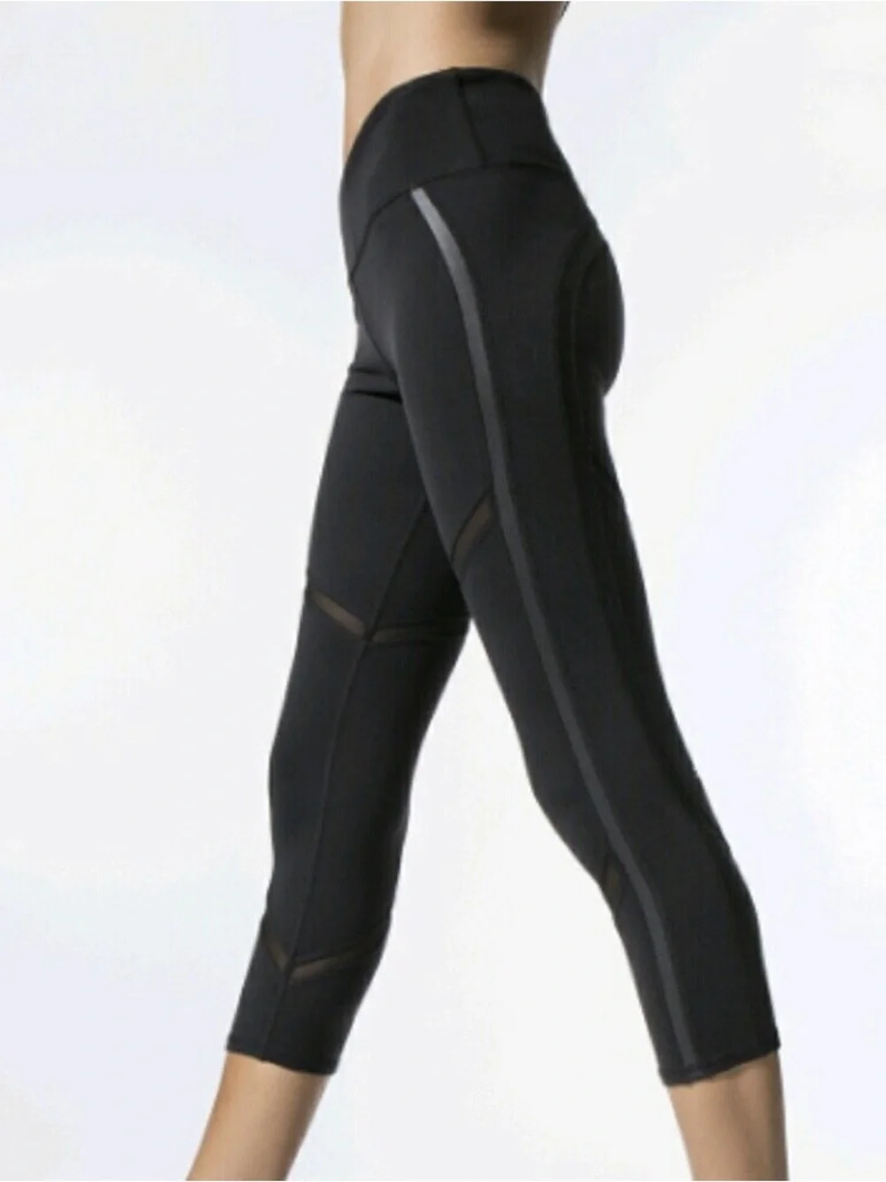 ALO Yoga Continuity Capri Black Mesh Crop Leggings High-Waisted Sheer Panels